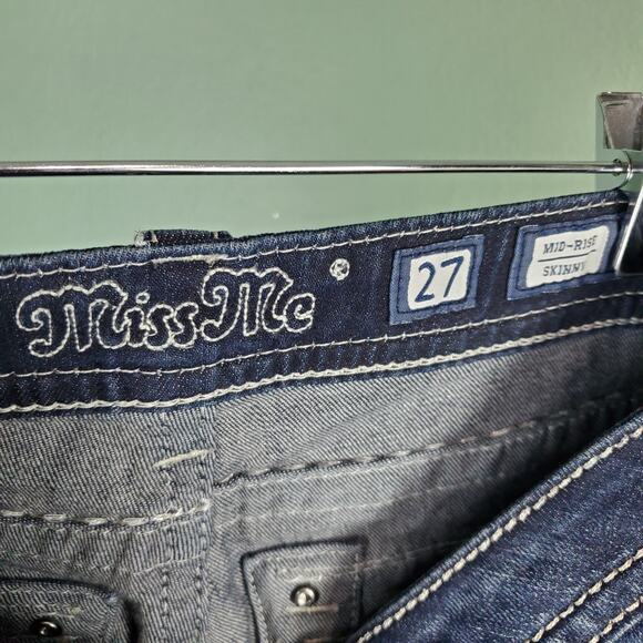 Miss Me Mid Rise Skinny Embellished Back Flap Pockets Jeans Size 27 - Picture 3 of 10